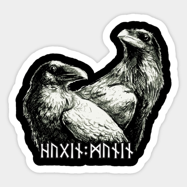 Huginn and Muninn Sticker by Wezdew